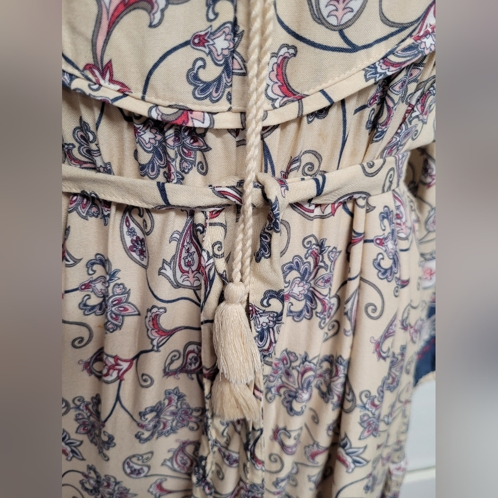 Time And Tru Tunic Style Dress Tie Front Tassels Paisley L 12 14 Rayon Belted - Picture 2 of 4
